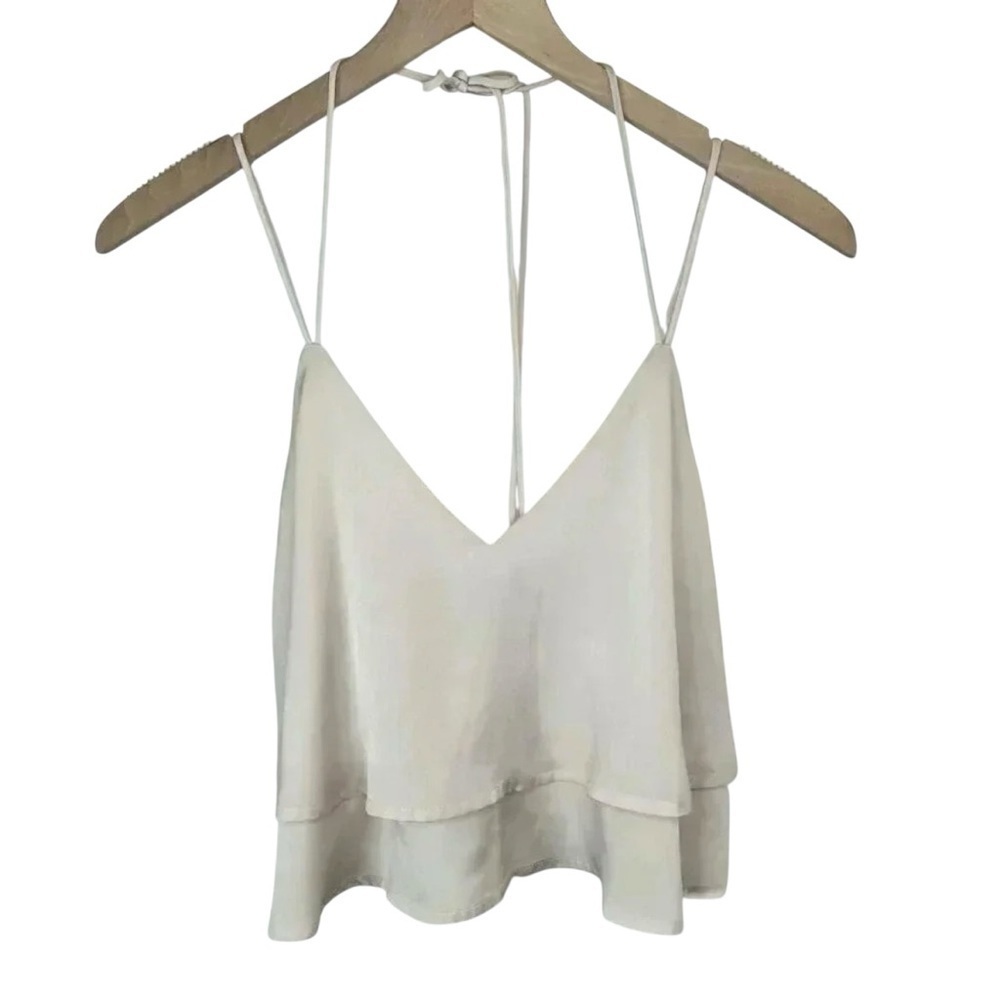 Lulus Satin Like Small Crop Top Beige Coquette Date Flowy